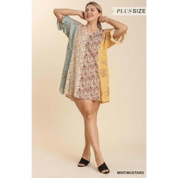 LAST ONE! NEW Umgee Plus Mixed Floral Print Ruffle Dress Pockets - Picture 5 of 12